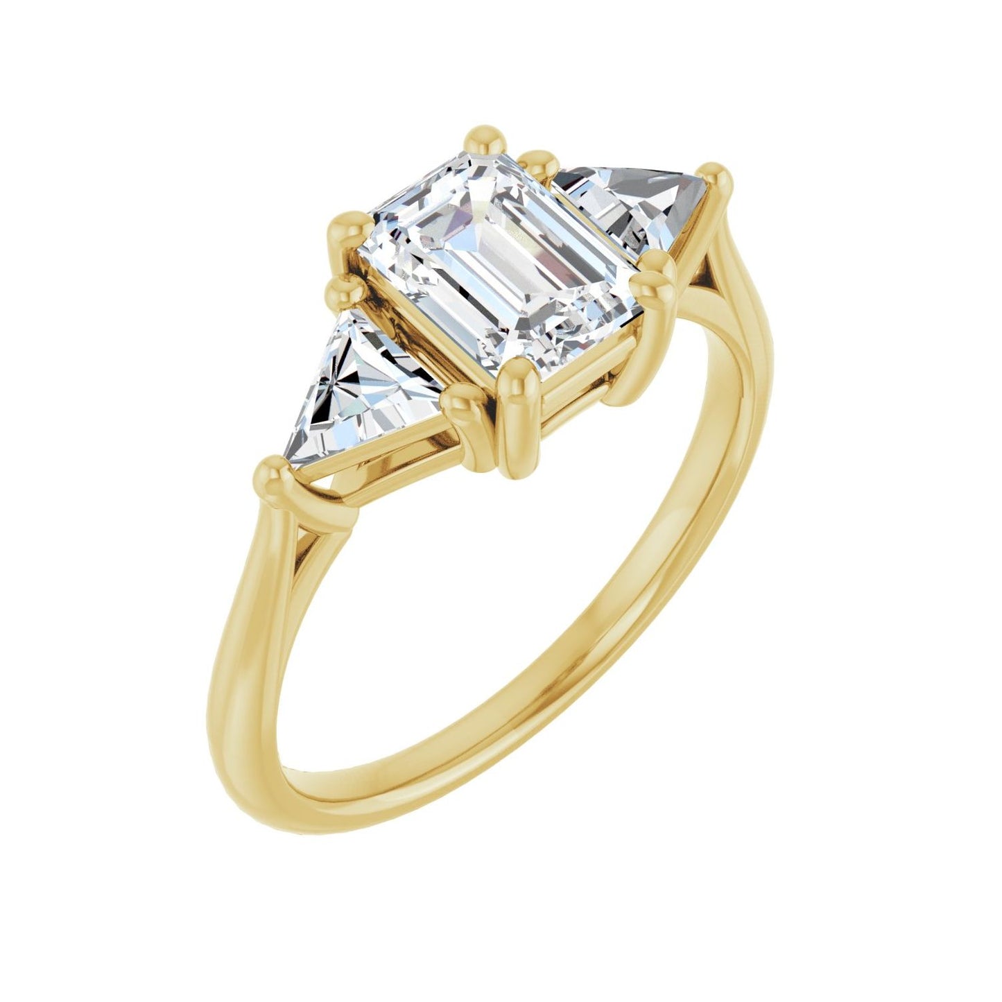 Emerald Three-Stone Engagement Ring | Metal Type=14K Yellow Gold | Center Stone Size=1.5 CT | Image 1