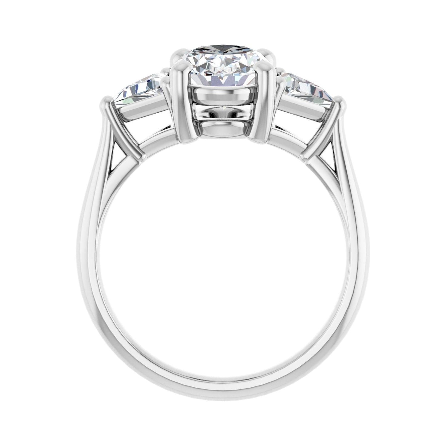 Oval Three-Stone Engagement Ring | Metal Type=14K White Gold | Center Stone Size=2 CT | Image 2