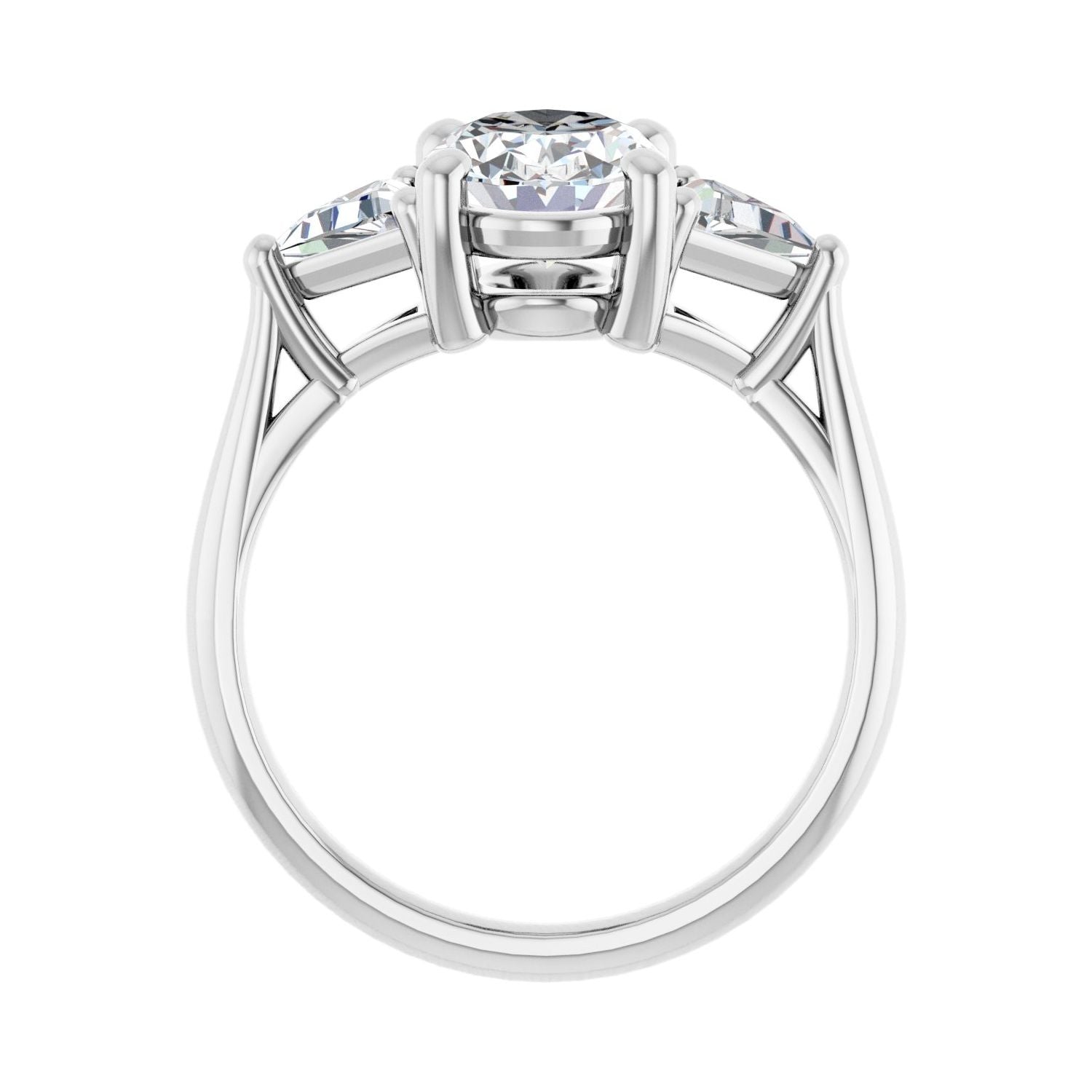 Oval Three-Stone Engagement Ring | Metal Type=14K White Gold | Center Stone Size=2 CT | Image 2