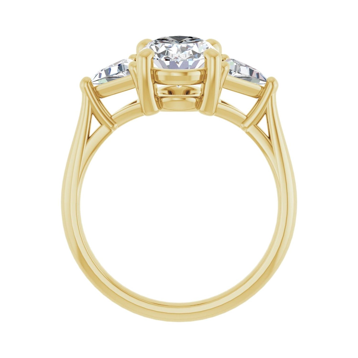 Oval Three-Stone Engagement Ring | Metal Type=14K Yellow Gold | Center Stone Size=2 CT | Image 2
