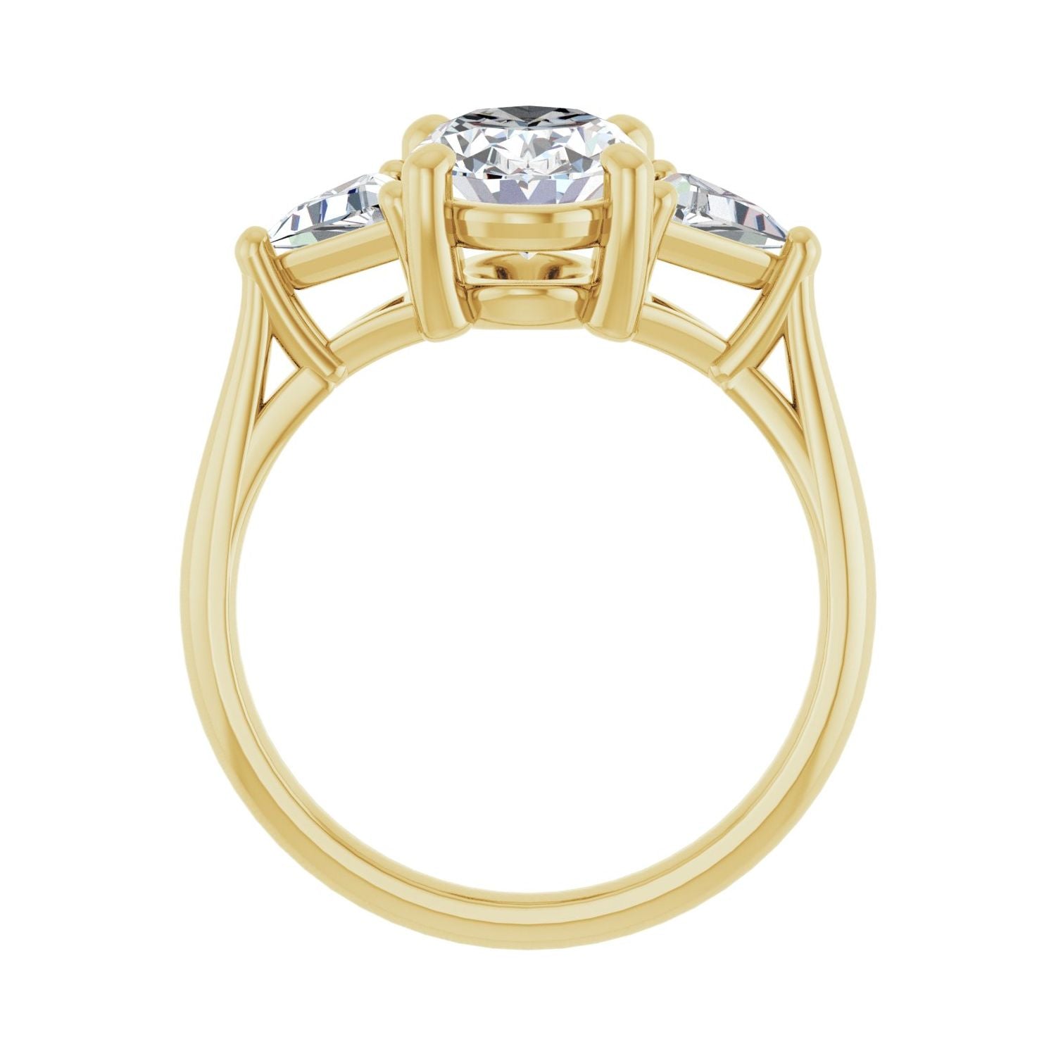 Oval Three-Stone Engagement Ring | Metal Type=14K Yellow Gold | Center Stone Size=2 CT | Image 2