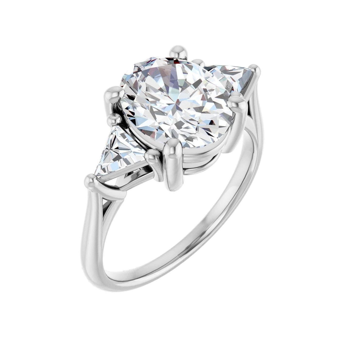 Oval Three-Stone Engagement Ring | Metal Type=14K White Gold | Center Stone Size=2.5 CT | Image 1