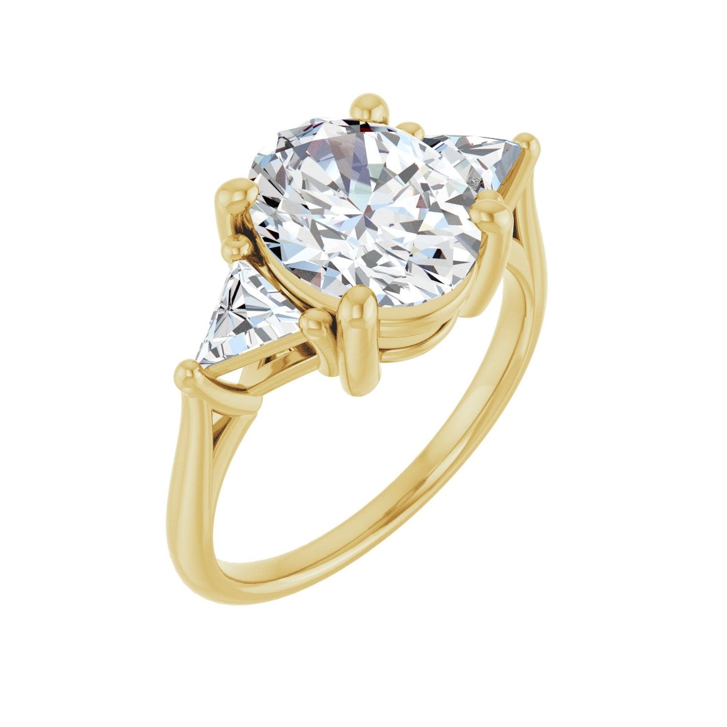 Oval Three-Stone Engagement Ring | Metal Type=14K Yellow Gold | Center Stone Size=2.5 CT | Image 1