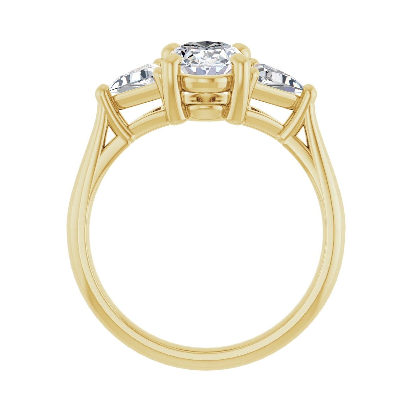Oval Three-Stone Engagement Ring | Metal Type=14K Yellow Gold | Center Stone Size=1.5 CT | Image 2