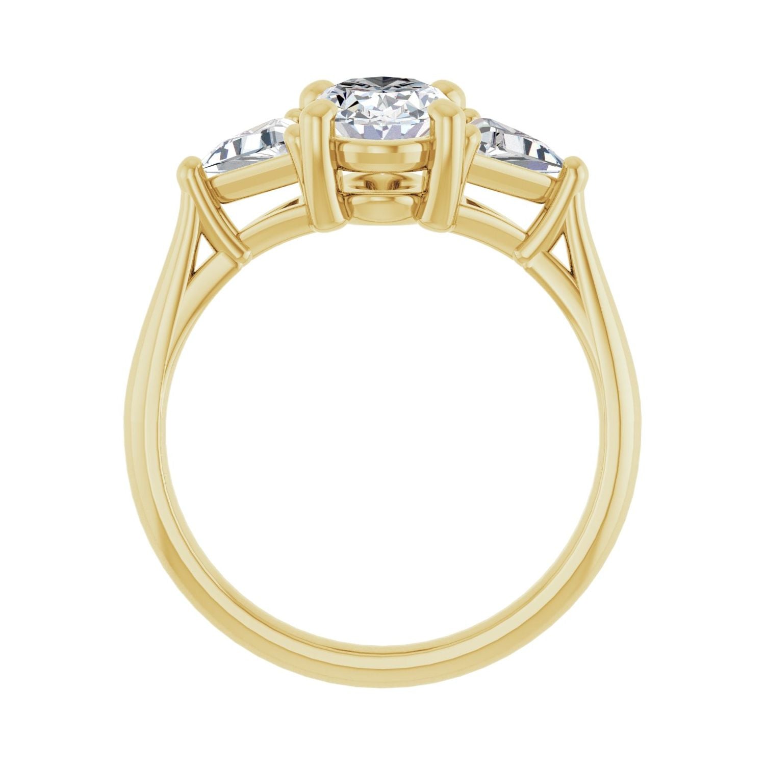 Oval Three-Stone Engagement Ring | Metal Type=14K Yellow Gold | Center Stone Size=1.5 CT | Image 2