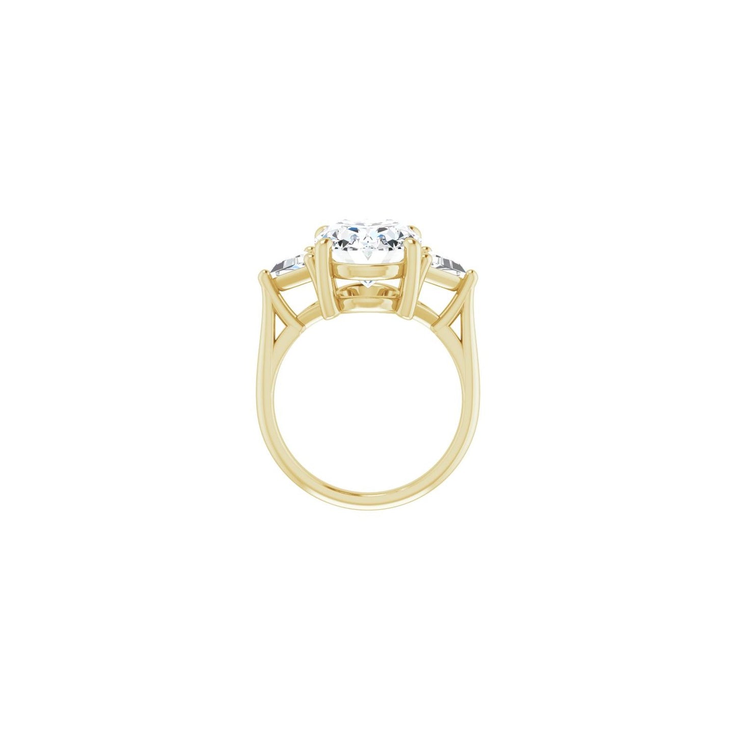 Oval Three-Stone Engagement Ring | Metal Type=14K Yellow Gold | Center Stone Size=3 CT | Image 2