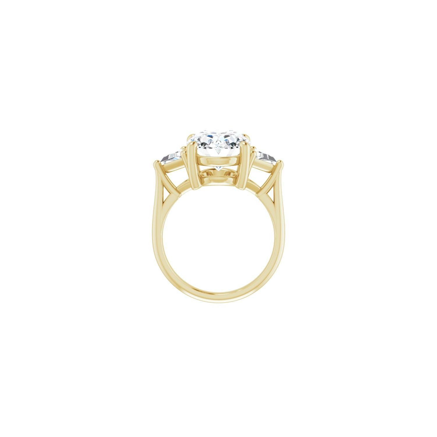 Oval Three-Stone Engagement Ring | Metal Type=14K Yellow Gold | Center Stone Size=3 CT | Image 2