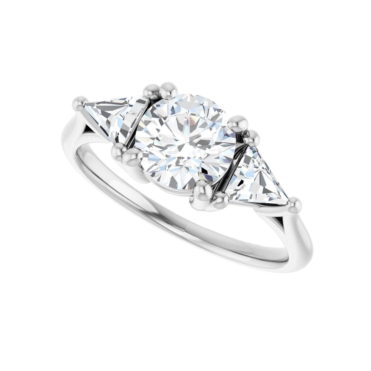 Round Three-Stone Engagement Ring | Metal Type=14K White Gold | Center Stone Size=1 CT | Image 5