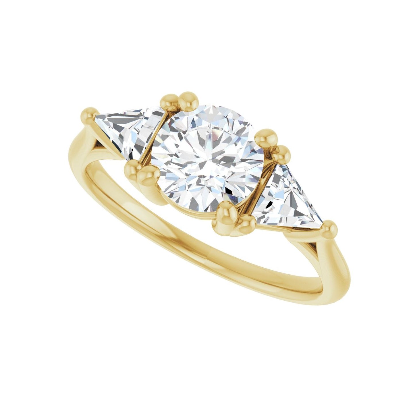 Round Three-Stone Engagement Ring | Metal Type=14K Yellow Gold | Center Stone Size=1 CT | Image 5
