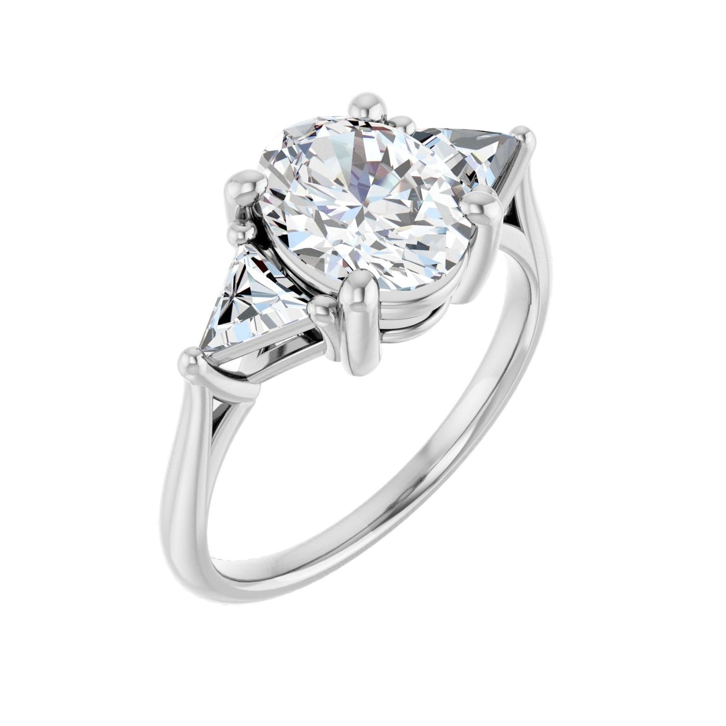 Oval Three-Stone Engagement Ring | Metal Type=14K White Gold | Center Stone Size=2 CT | Image 1