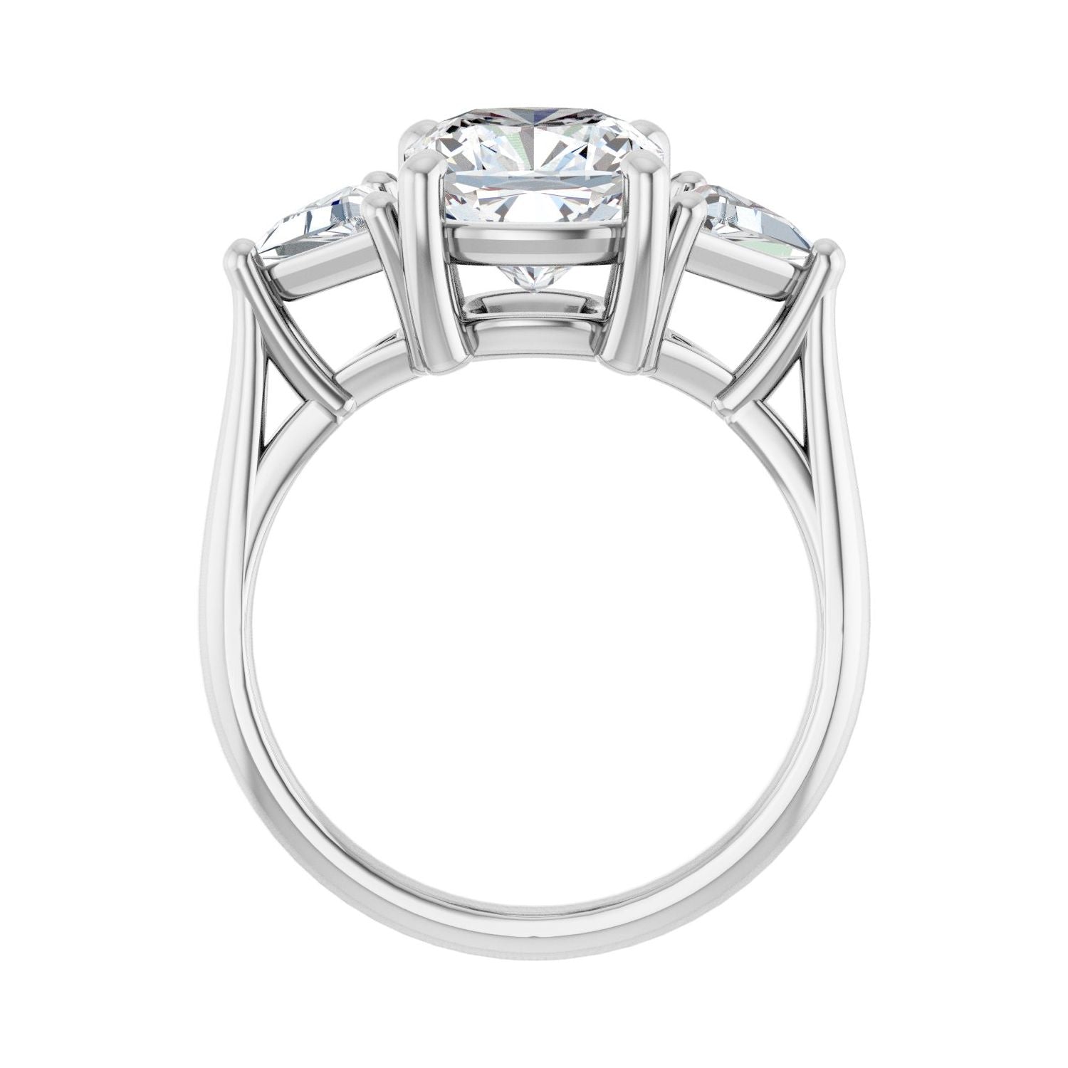 Cushion Three-Stone Engagement Ring | Metal Type=14K White Gold | Center Stone Size=3 CT | Image 2