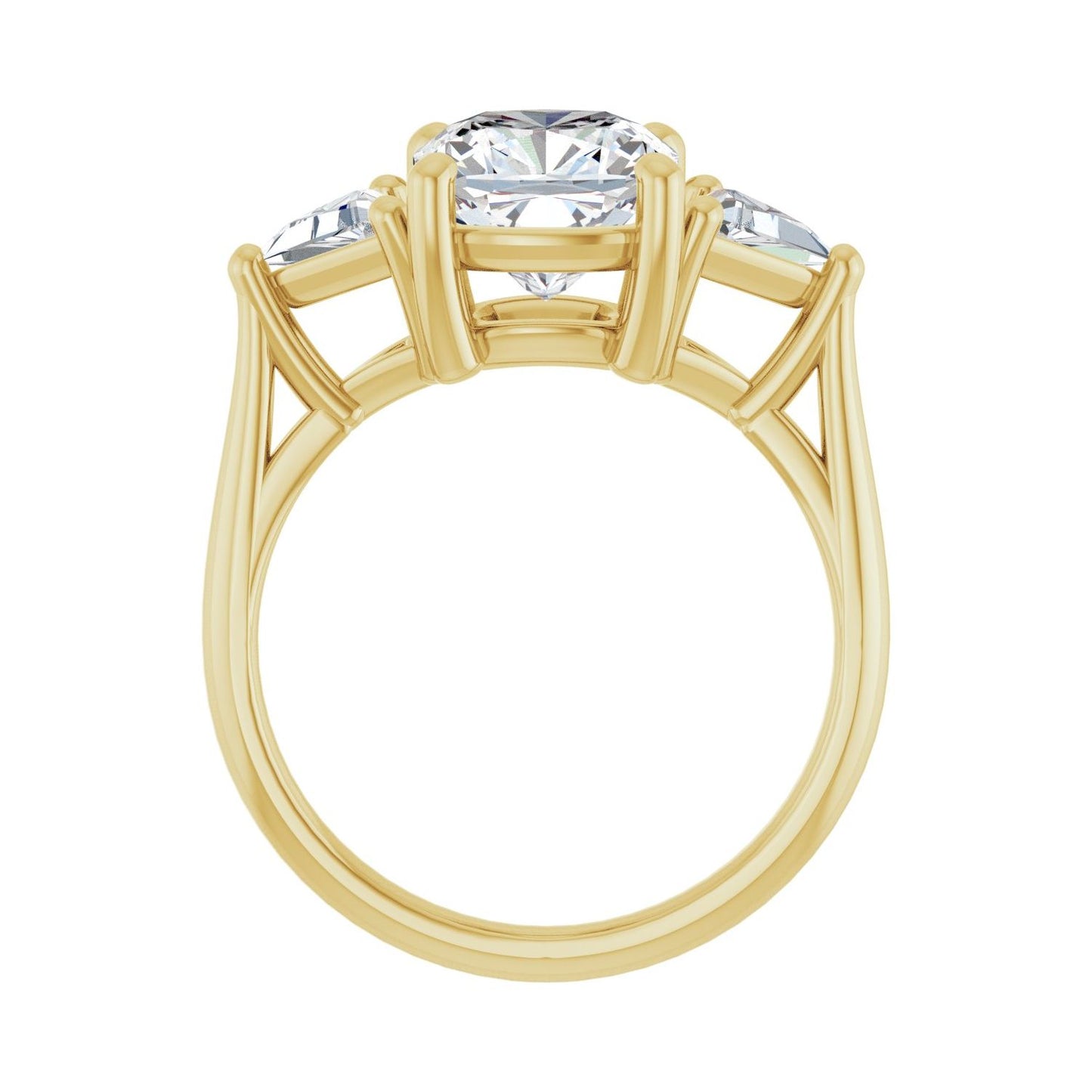 Cushion Three-Stone Engagement Ring | Metal Type=14K Yellow Gold | Center Stone Size=3 CT | Image 2