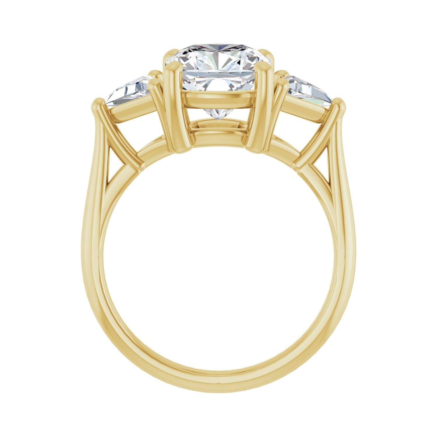 Cushion Three-Stone Engagement Ring | Metal Type=14K Yellow Gold | Center Stone Size=3 CT | Image 2