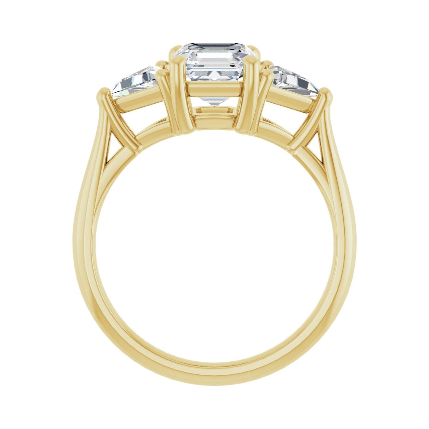 Asscher Three-Stone Engagement Ring | Metal Type=14K Yellow Gold | Center Stone Size=1 CT | Image 2