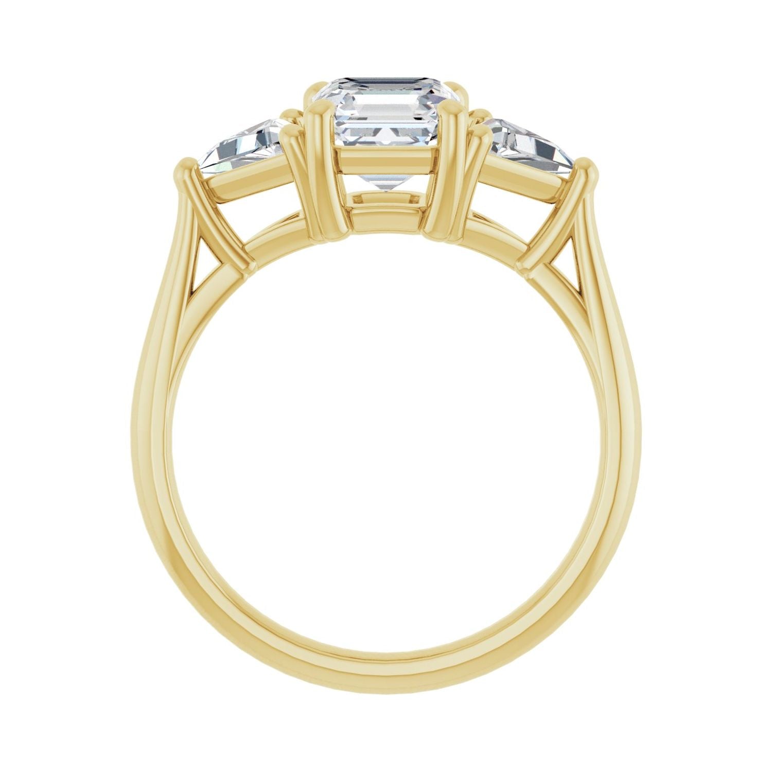 Asscher Three-Stone Engagement Ring | Metal Type=14K Yellow Gold | Center Stone Size=1 CT | Image 2