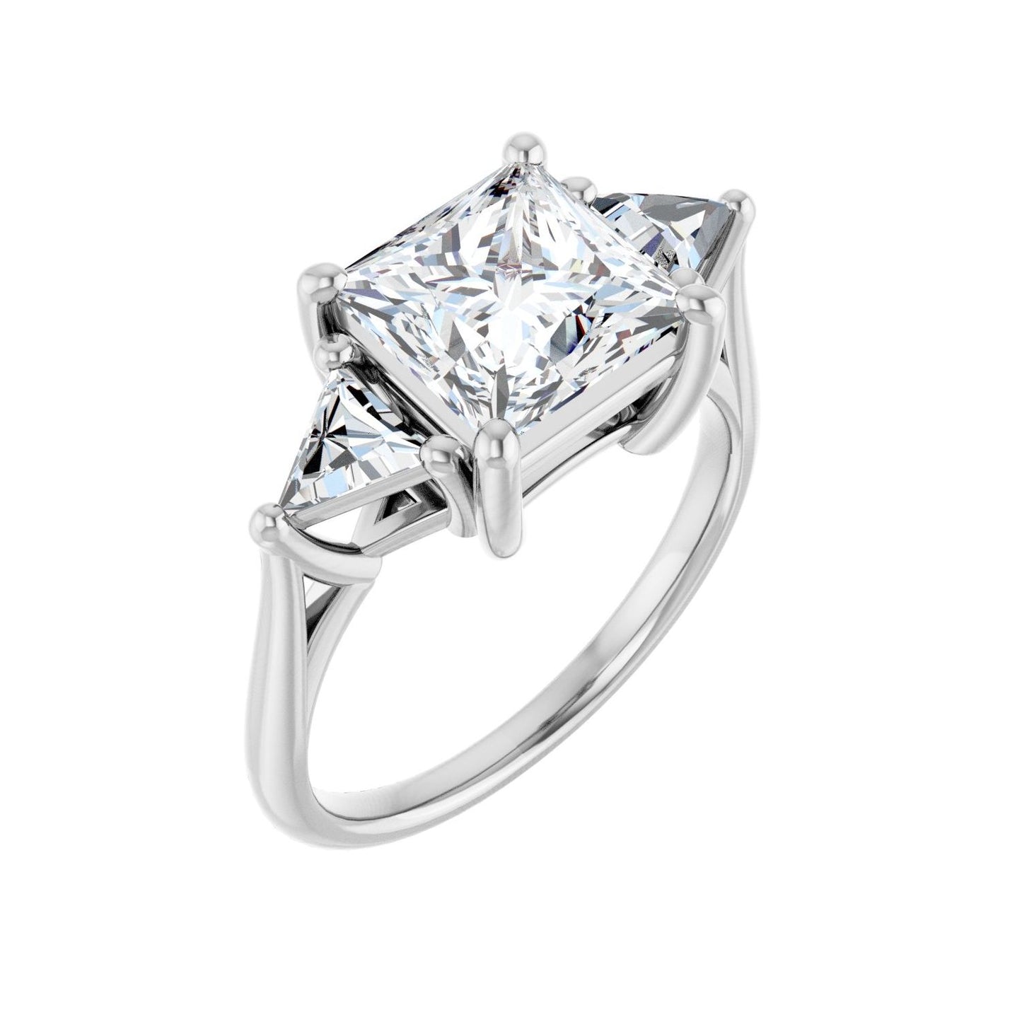 Square Three-Stone Engagement Ring | Metal Type=14K White Gold | Center Stone Size=2.5 CT | Image 1