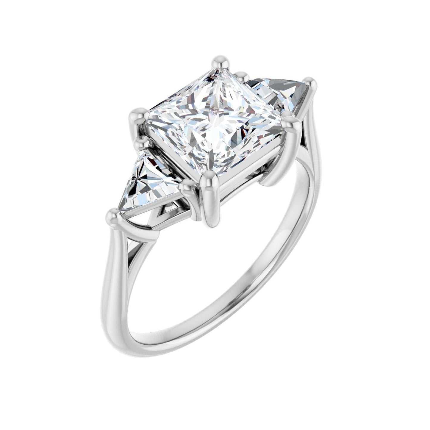 Square Three-Stone Engagement Ring | Metal Type=14K White Gold | Center Stone Size=2 CT | Image 1