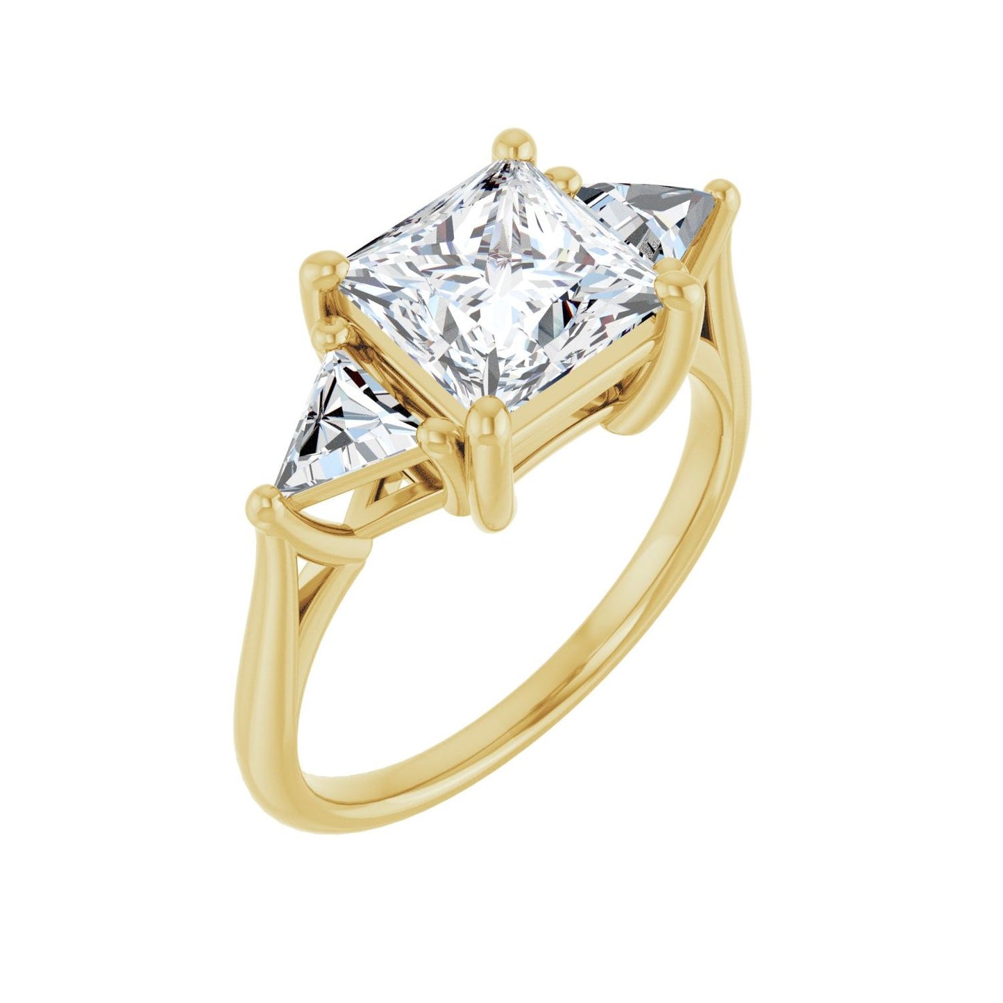 Square Three-Stone Engagement Ring | Metal Type=14K Yellow Gold | Center Stone Size=2 CT | Image 1