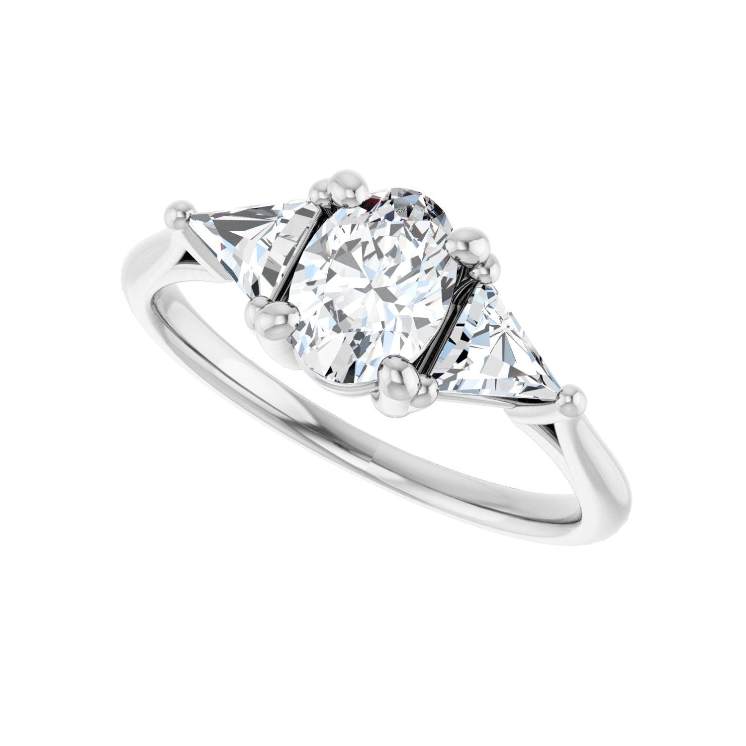 Oval Three-Stone Engagement Ring | Metal Type=14K White Gold | Center Stone Size=1 CT | Image 5