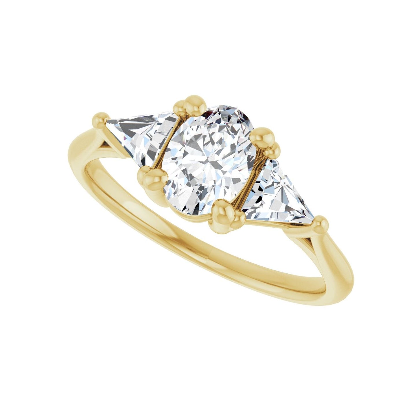 Oval Three-Stone Engagement Ring | Metal Type=14K Yellow Gold | Center Stone Size=1 CT | Image 5