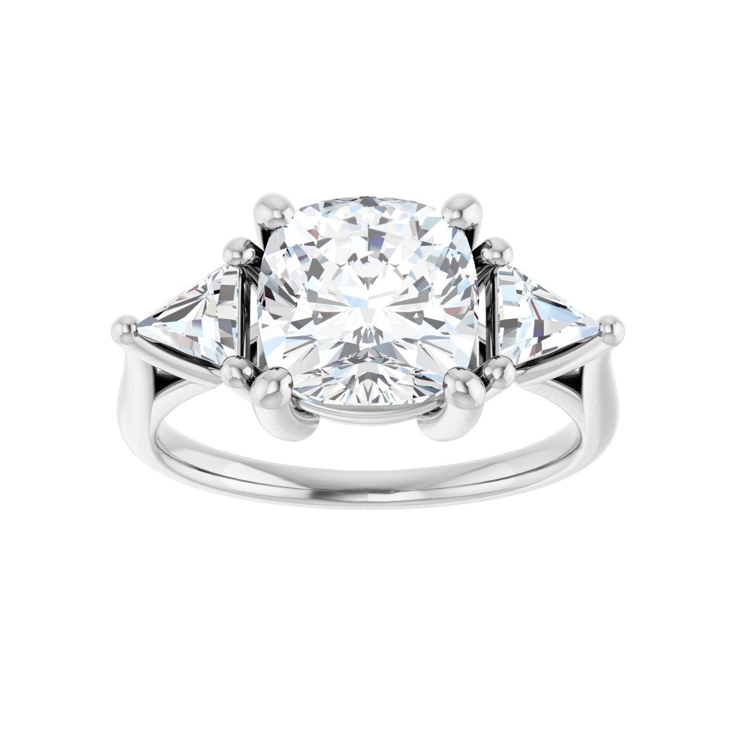 Cushion Three-Stone Engagement Ring | Metal Type=14K White Gold | Center Stone Size=3 CT | Image 3