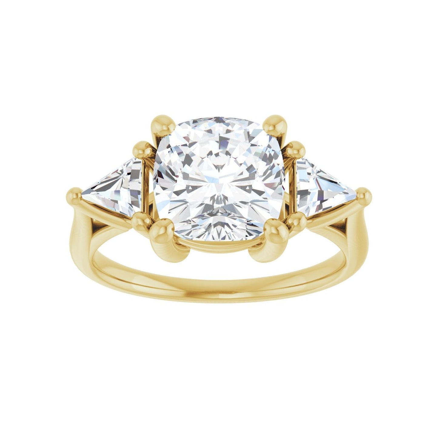 Cushion Three-Stone Engagement Ring | Metal Type=14K Yellow Gold | Center Stone Size=3 CT | Image 3