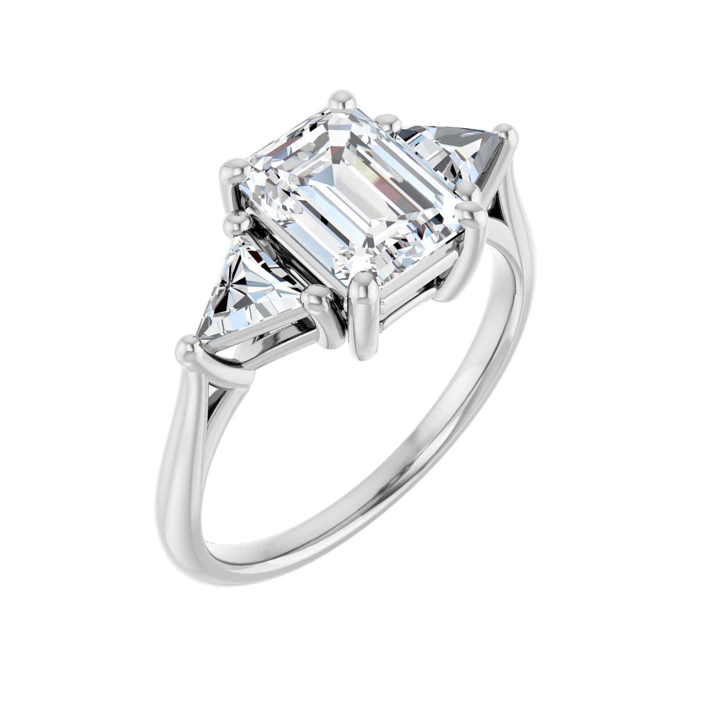 Emerald Three-Stone Engagement Ring | Metal Type=14K White Gold | Center Stone Size=2 CT | Image 1