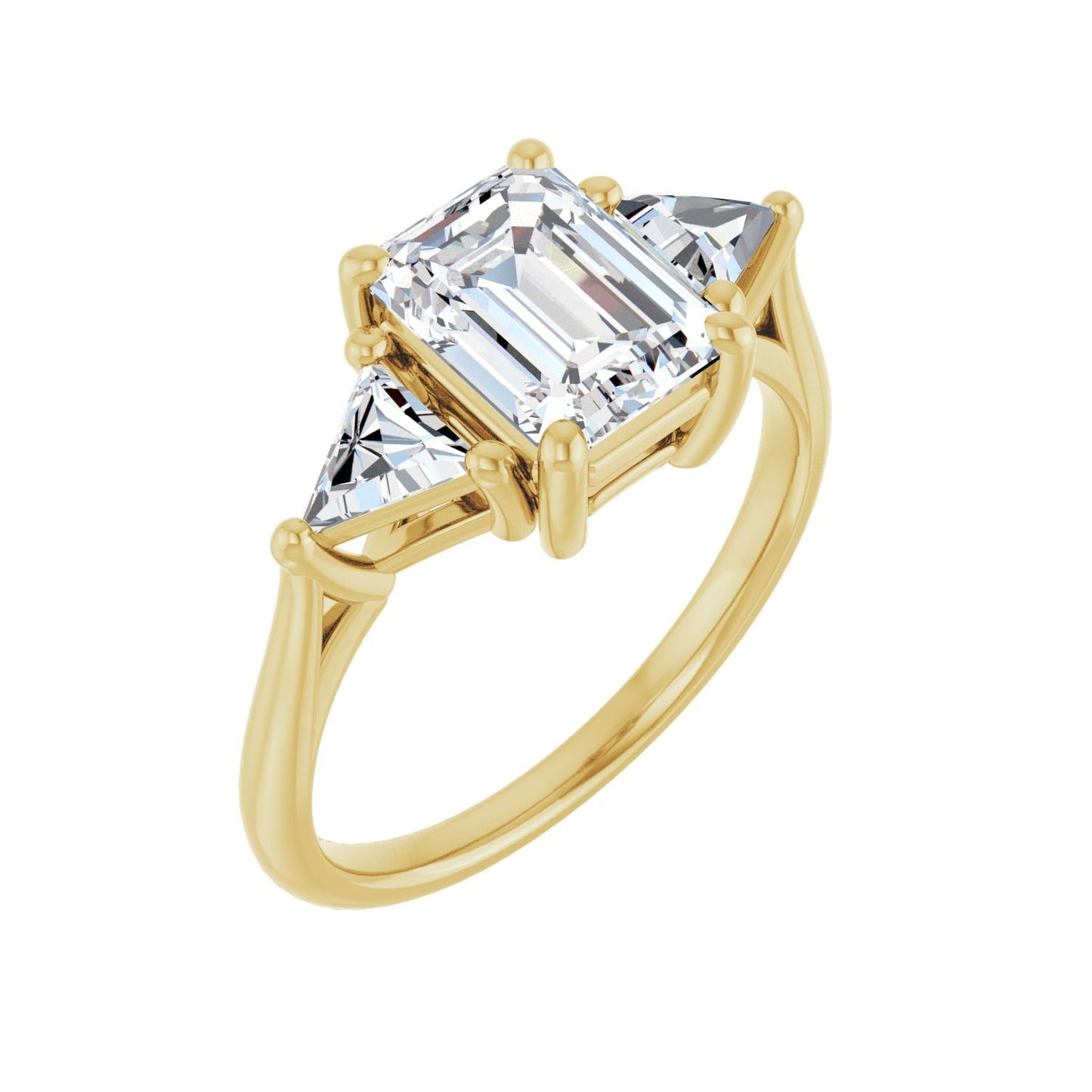 Emerald Three-Stone Engagement Ring | Metal Type=14K Yellow Gold | Center Stone Size=2 CT | Image 1