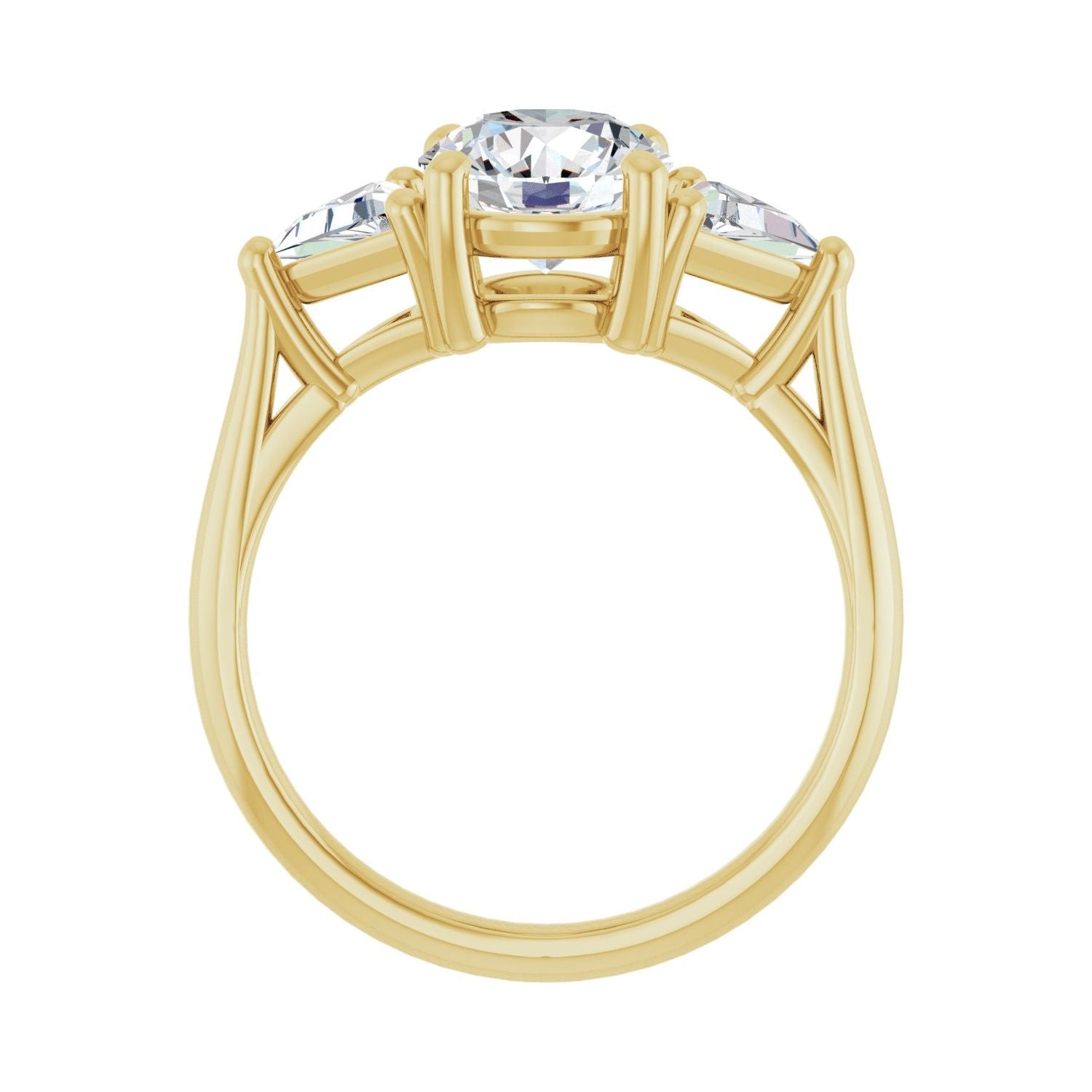 Round Three-Stone Engagement Ring | Metal Type=14K Yellow Gold | Center Stone Size=1.5 CT | Image 2