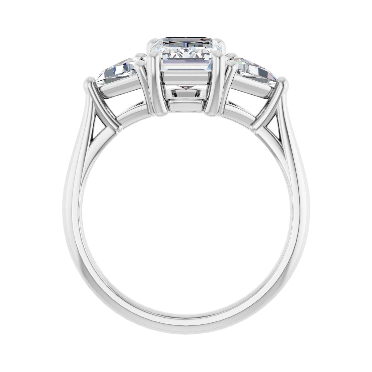 Emerald Three-Stone Engagement Ring | Metal Type=14K White Gold | Center Stone Size=2 CT | Image 2