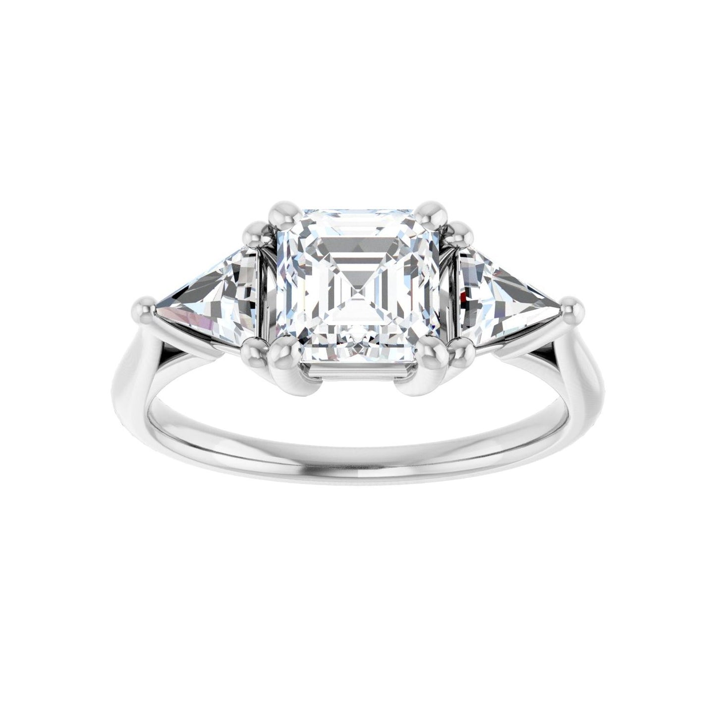 Asscher Three-Stone Engagement Ring | Metal Type=14K White Gold | Center Stone Size=1 CT | Image 3