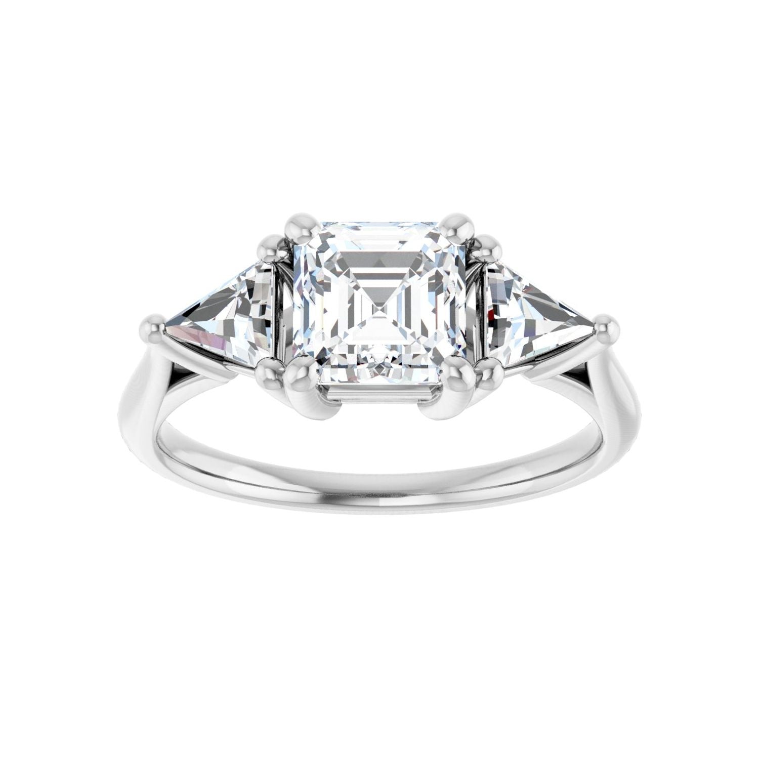 Asscher Three-Stone Engagement Ring | Metal Type=14K White Gold | Center Stone Size=1 CT | Image 3