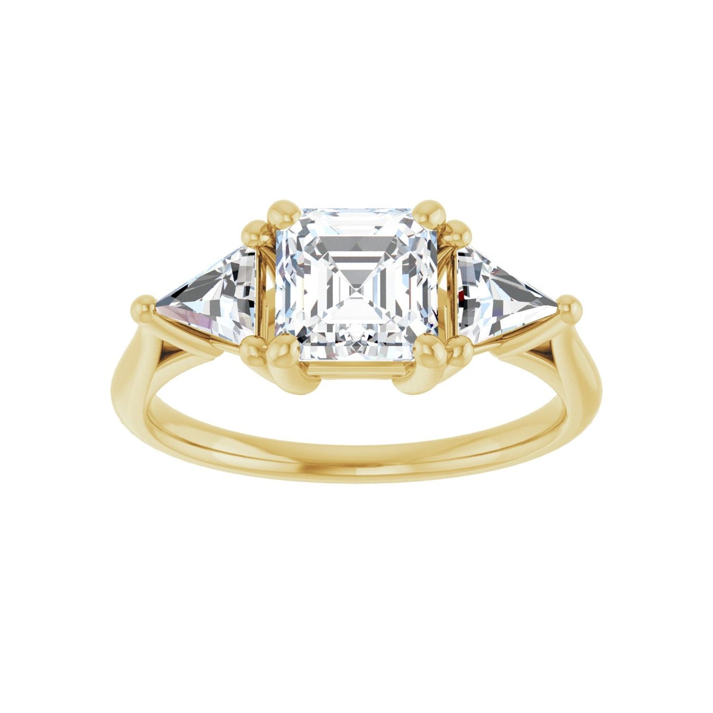 Asscher Three-Stone Engagement Ring | Metal Type=14K Yellow Gold | Center Stone Size=1 CT | Image 3