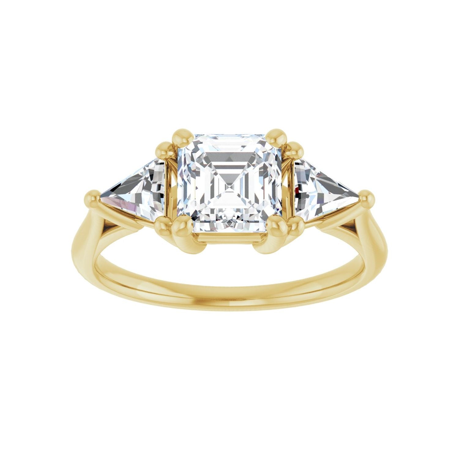 Asscher Three-Stone Engagement Ring | Metal Type=14K Yellow Gold | Center Stone Size=1 CT | Image 3
