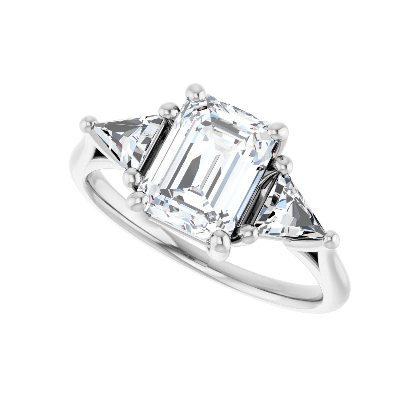 Emerald Three-Stone Engagement Ring | Metal Type=14K White Gold | Center Stone Size=2 CT | Image 5