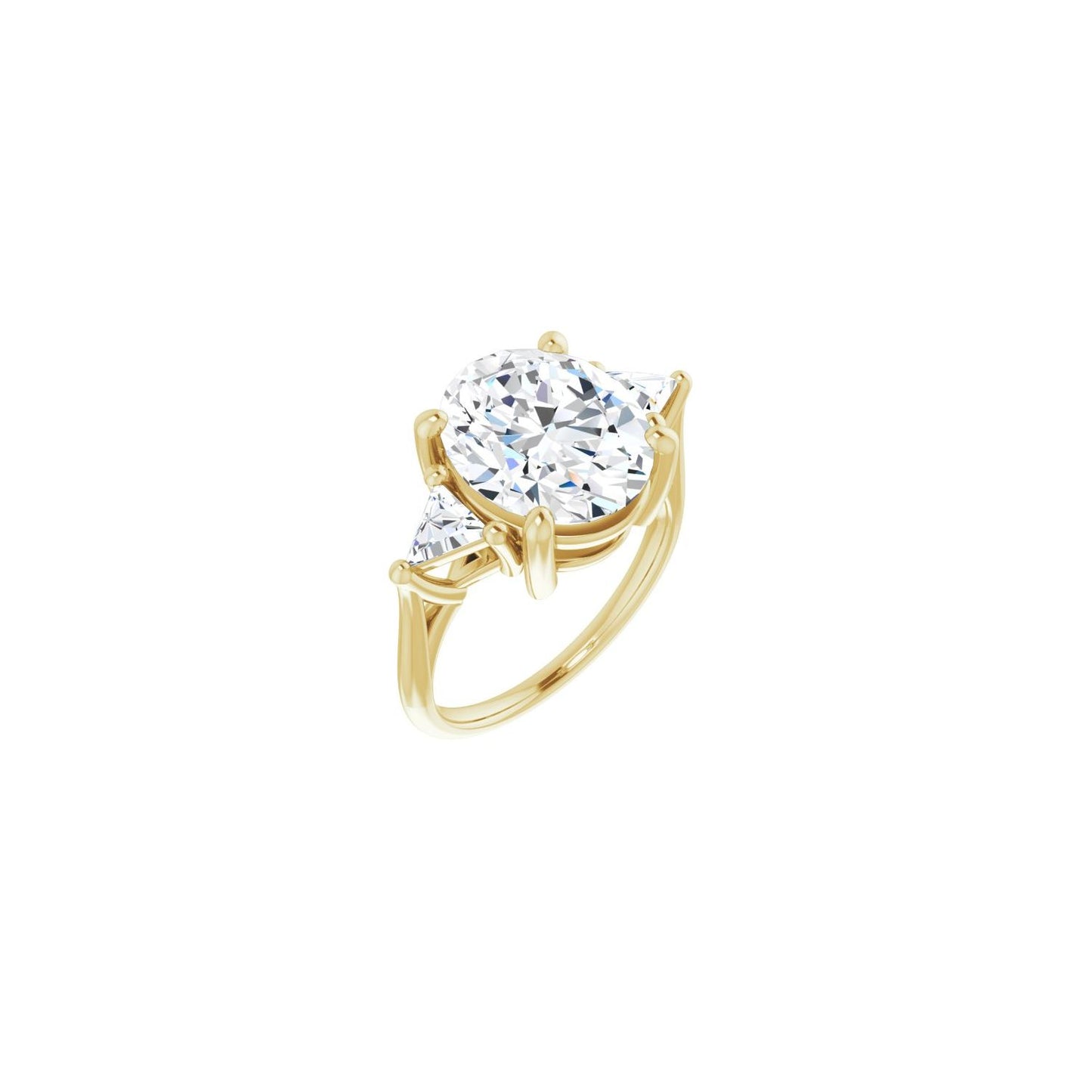 Oval Three-Stone Engagement Ring | Metal Type=14K Yellow Gold | Center Stone Size=3 CT | Image 1