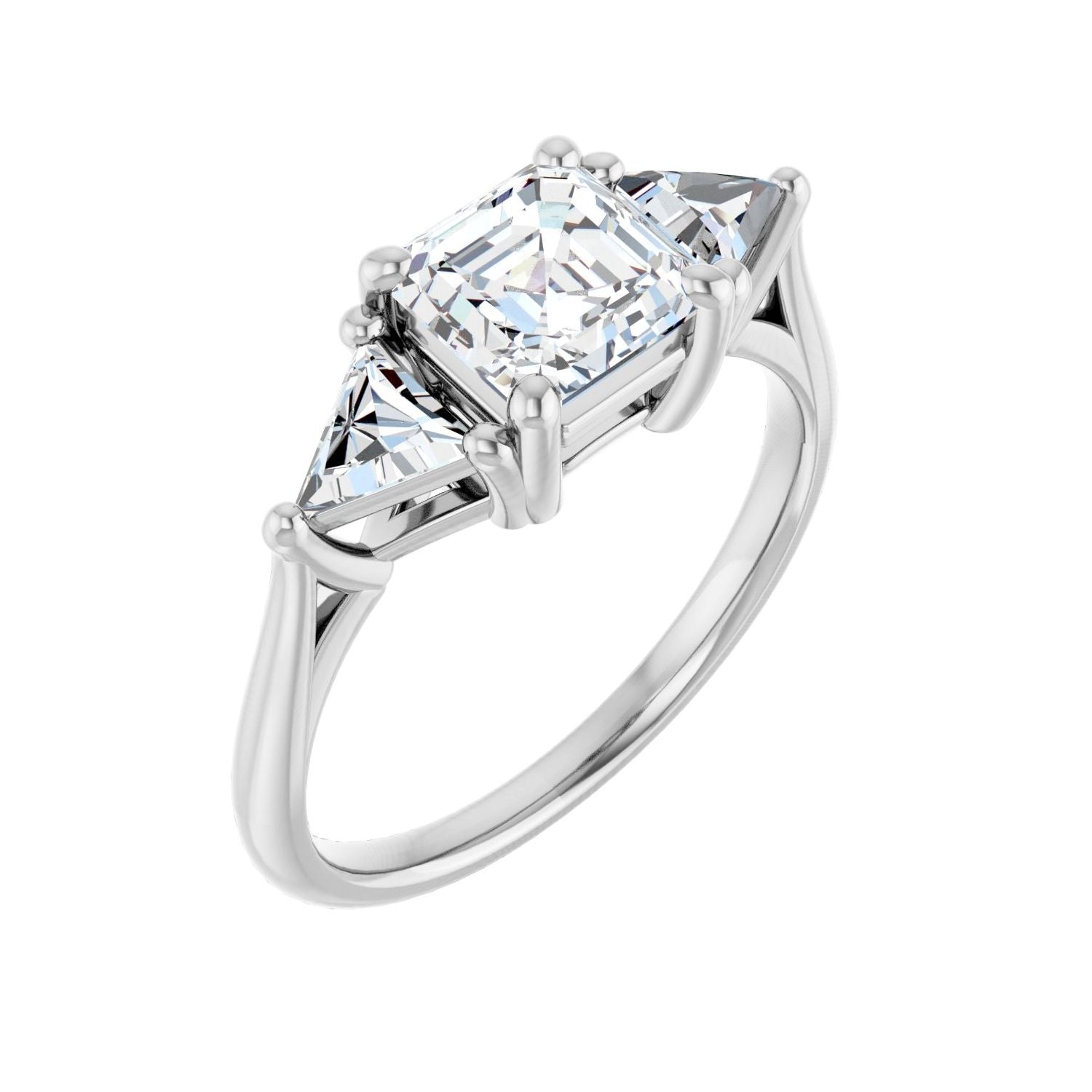 Asscher Three-Stone Engagement Ring | Metal Type=14K White Gold | Center Stone Size=1 CT | Image 1