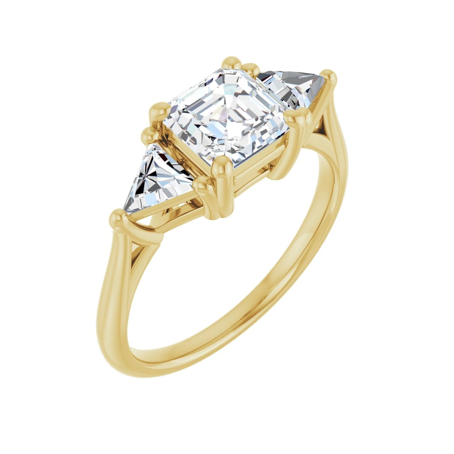Asscher Three-Stone Engagement Ring | Metal Type=14K Yellow Gold | Center Stone Size=1 CT | Image 1