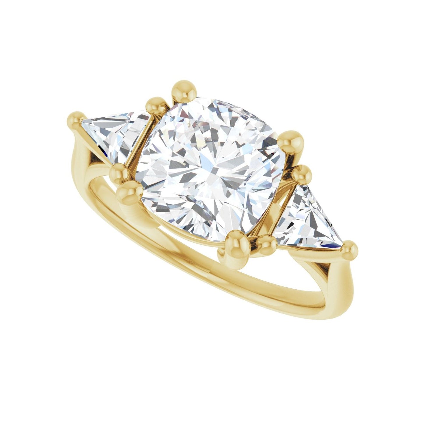 Cushion Three-Stone Engagement Ring | Metal Type=14K Yellow Gold | Center Stone Size=3 CT | Image 5