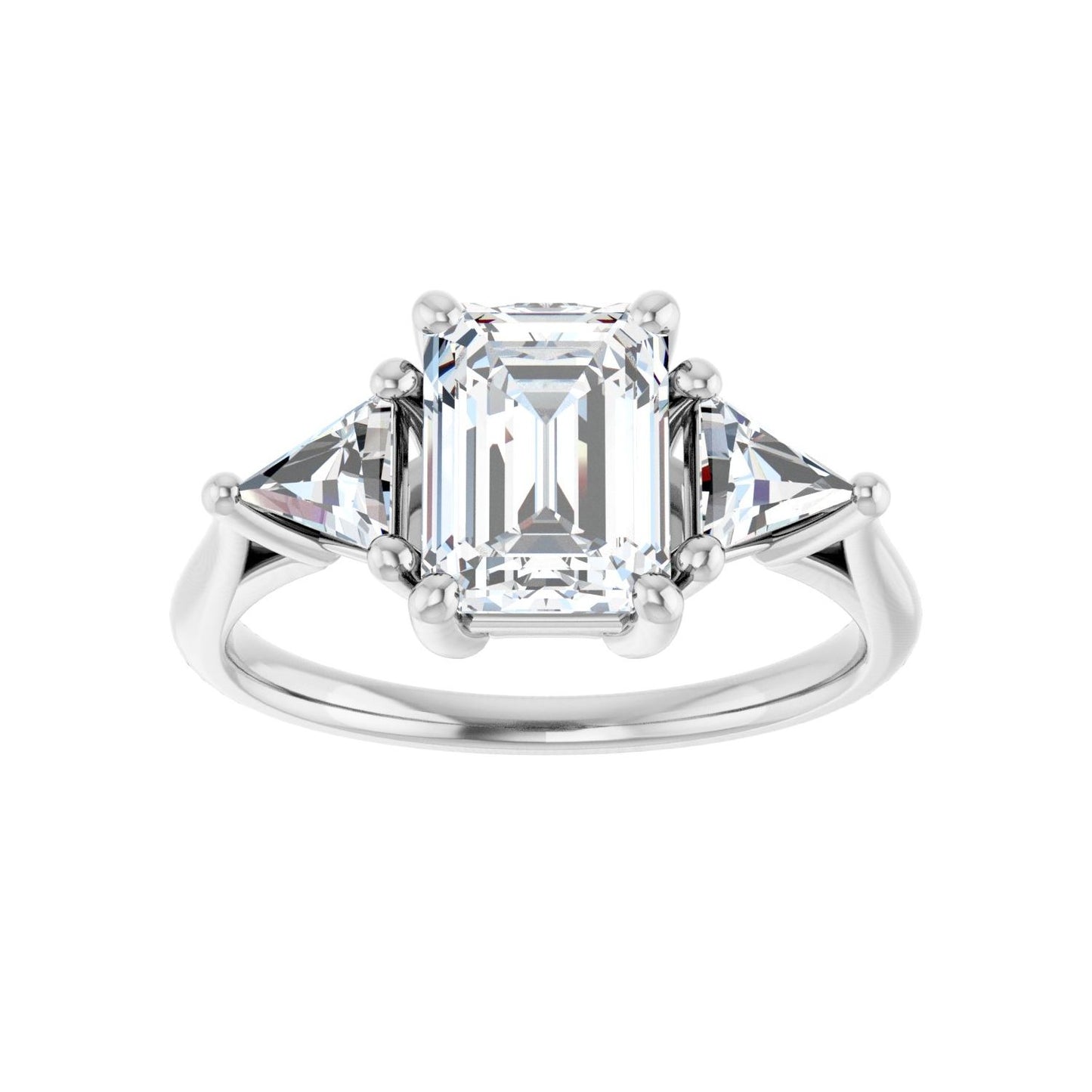 Emerald Three-Stone Engagement Ring | Metal Type=14K White Gold | Center Stone Size=2 CT | Image 3