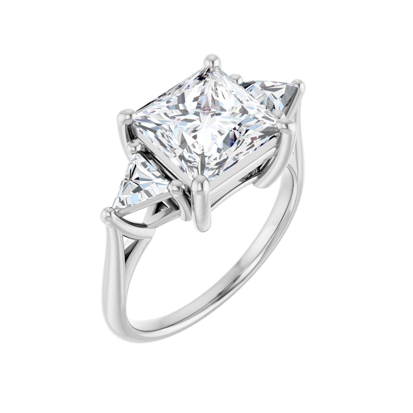 Square Three-Stone Engagement Ring | Metal Type=14K White Gold | Center Stone Size=3 CT | Image 1