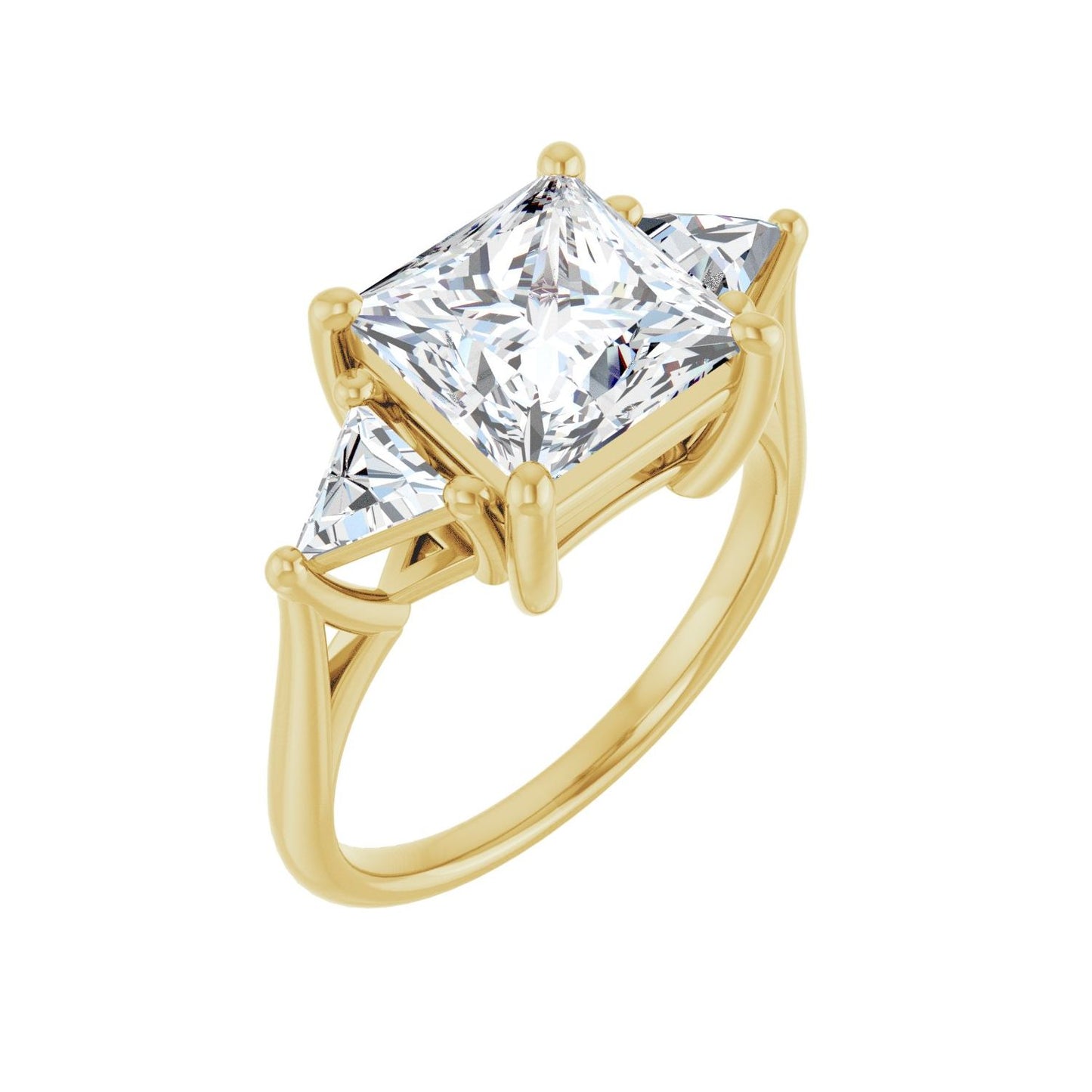 Square Three-Stone Engagement Ring | Metal Type=14K Yellow Gold | Center Stone Size=3 CT | Image 1