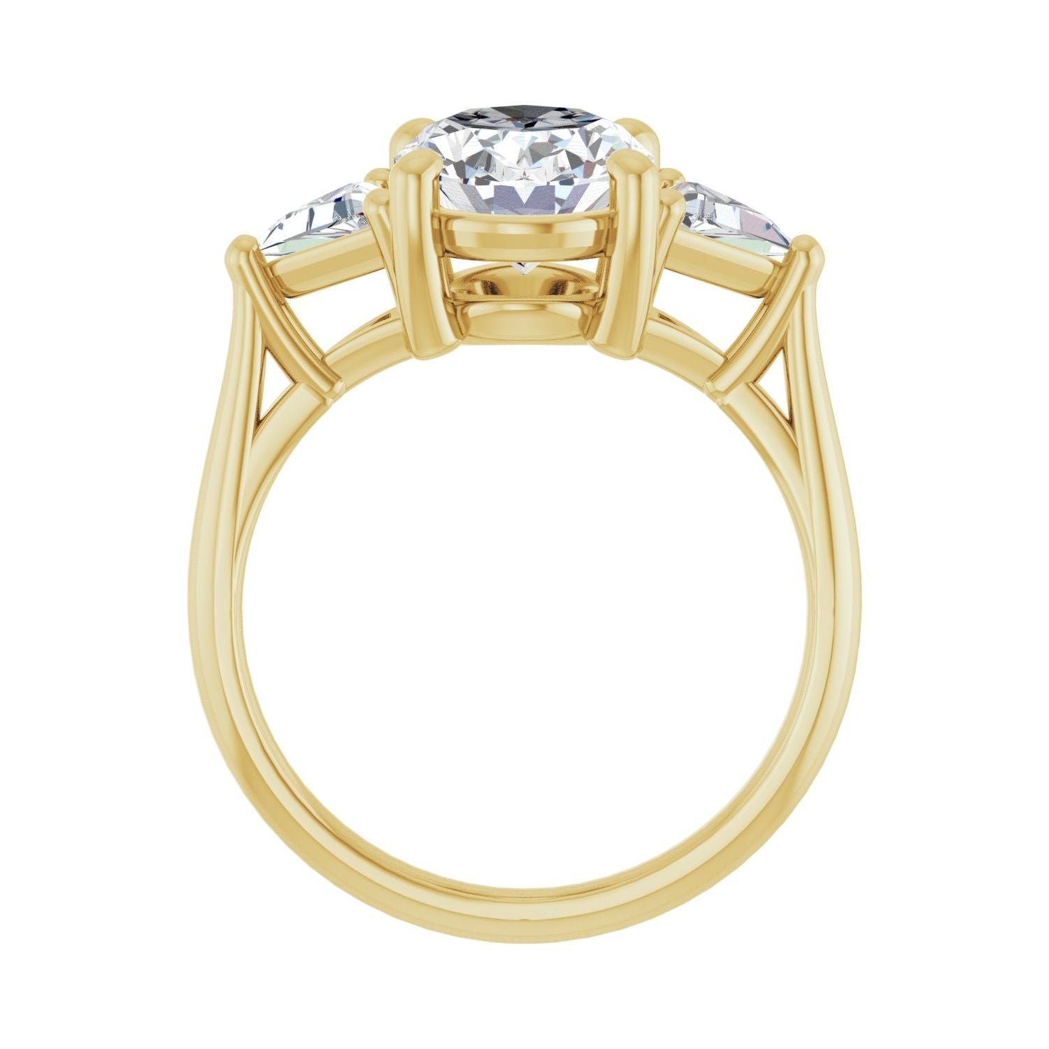 Oval Three-Stone Engagement Ring | Metal Type=14K Yellow Gold | Center Stone Size=2.5 CT | Image 2