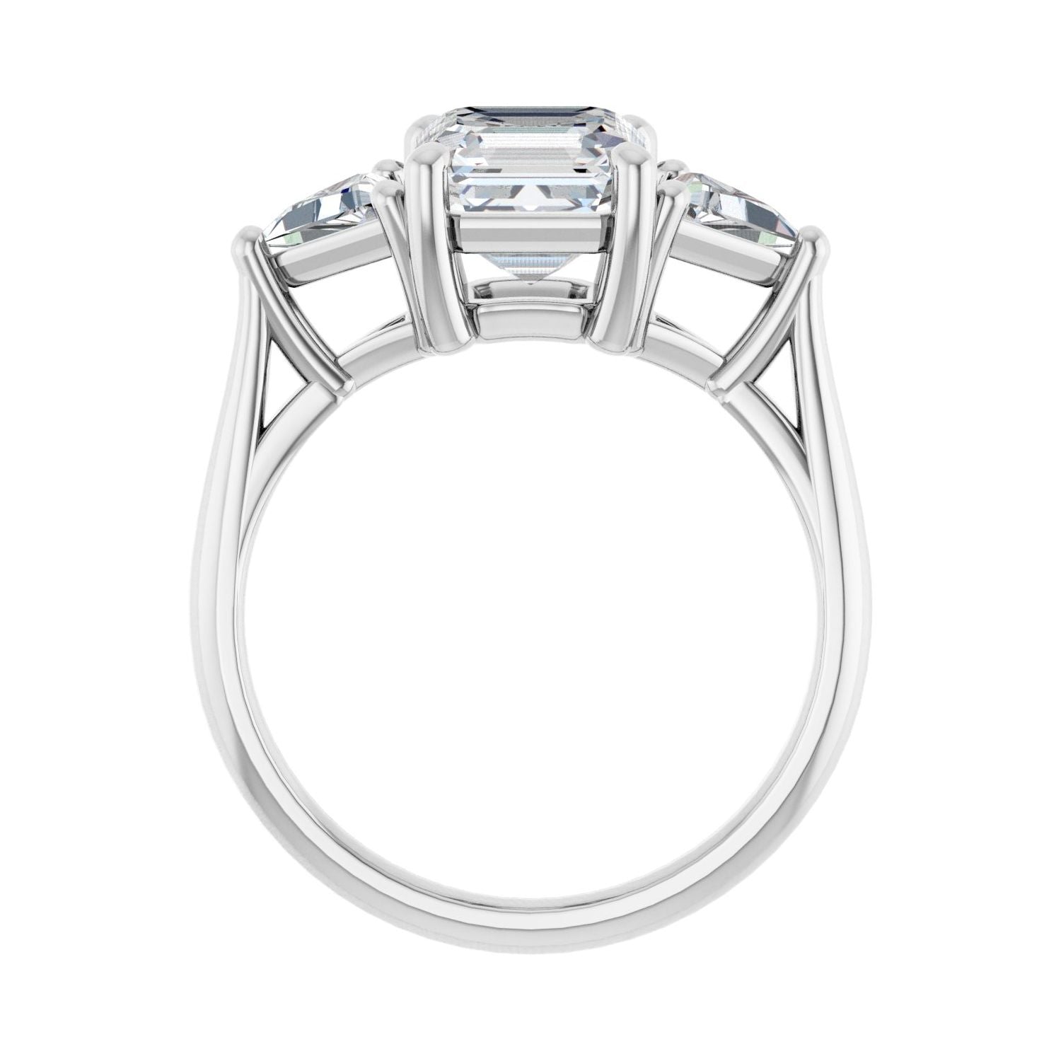 Asscher Three-Stone Engagement Ring | Metal Type=14K White Gold | Center Stone Size=2 CT | Image 2