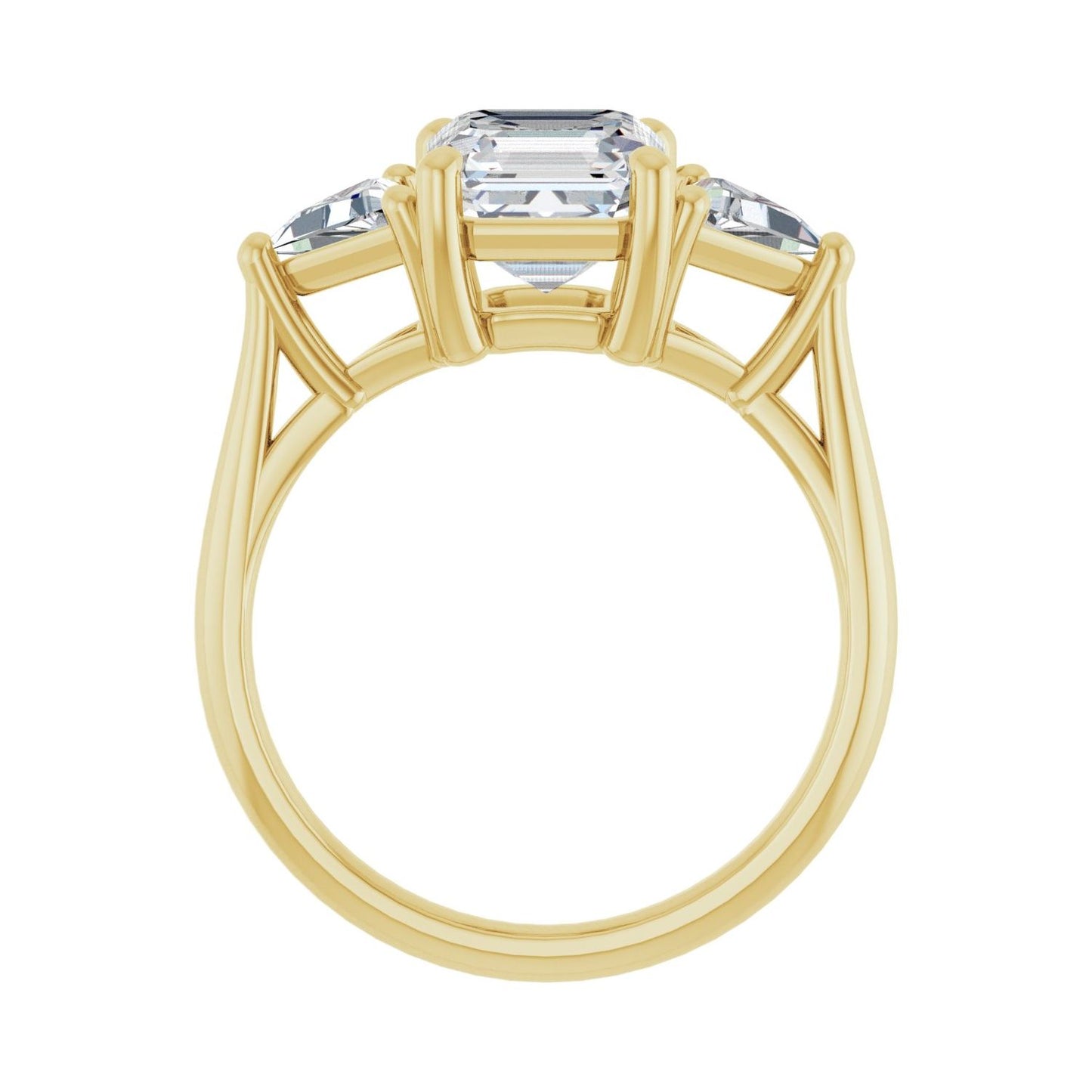 Asscher Three-Stone Engagement Ring | Metal Type=14K Yellow Gold | Center Stone Size=2 CT | Image 2