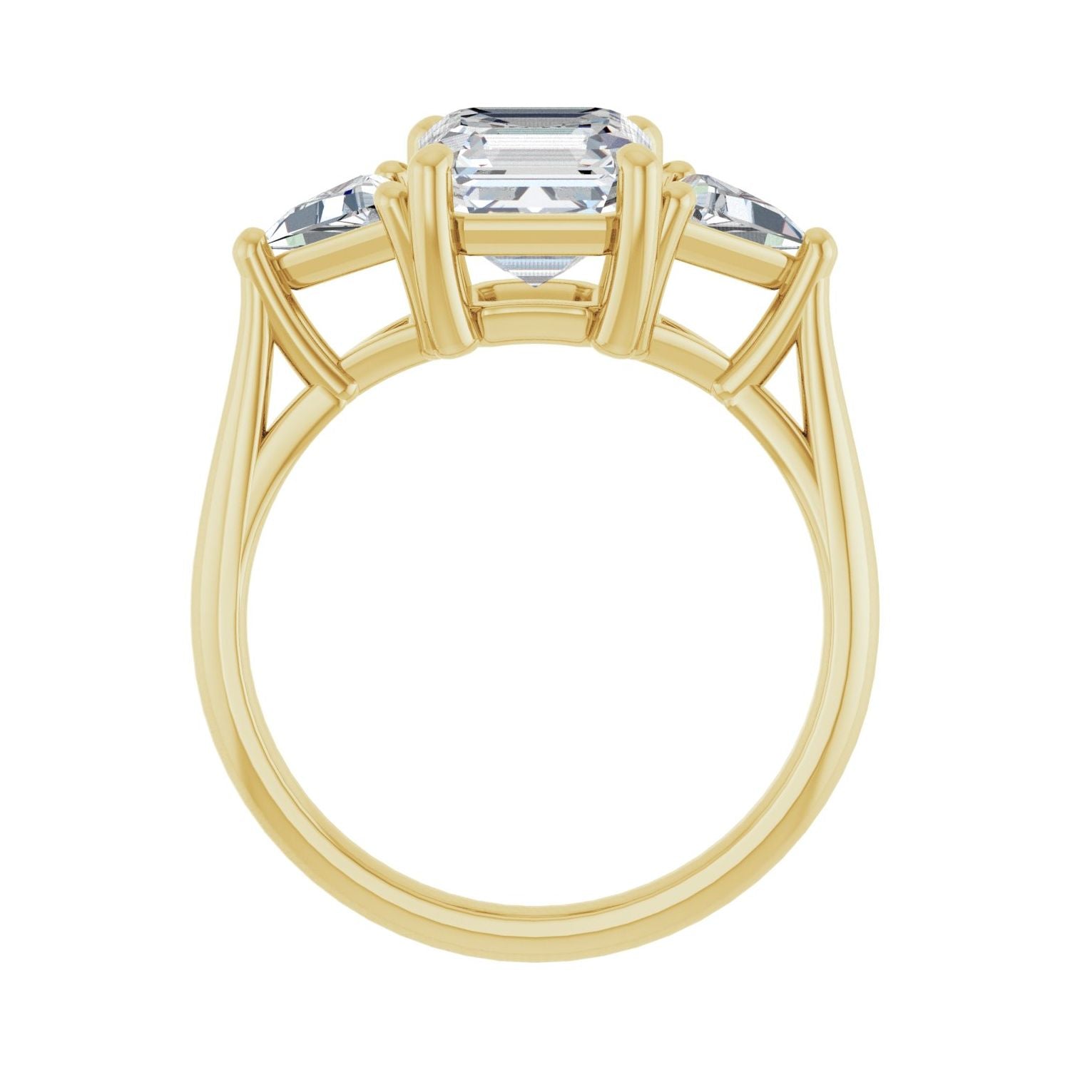 Asscher Three-Stone Engagement Ring | Metal Type=14K Yellow Gold | Center Stone Size=2 CT | Image 2