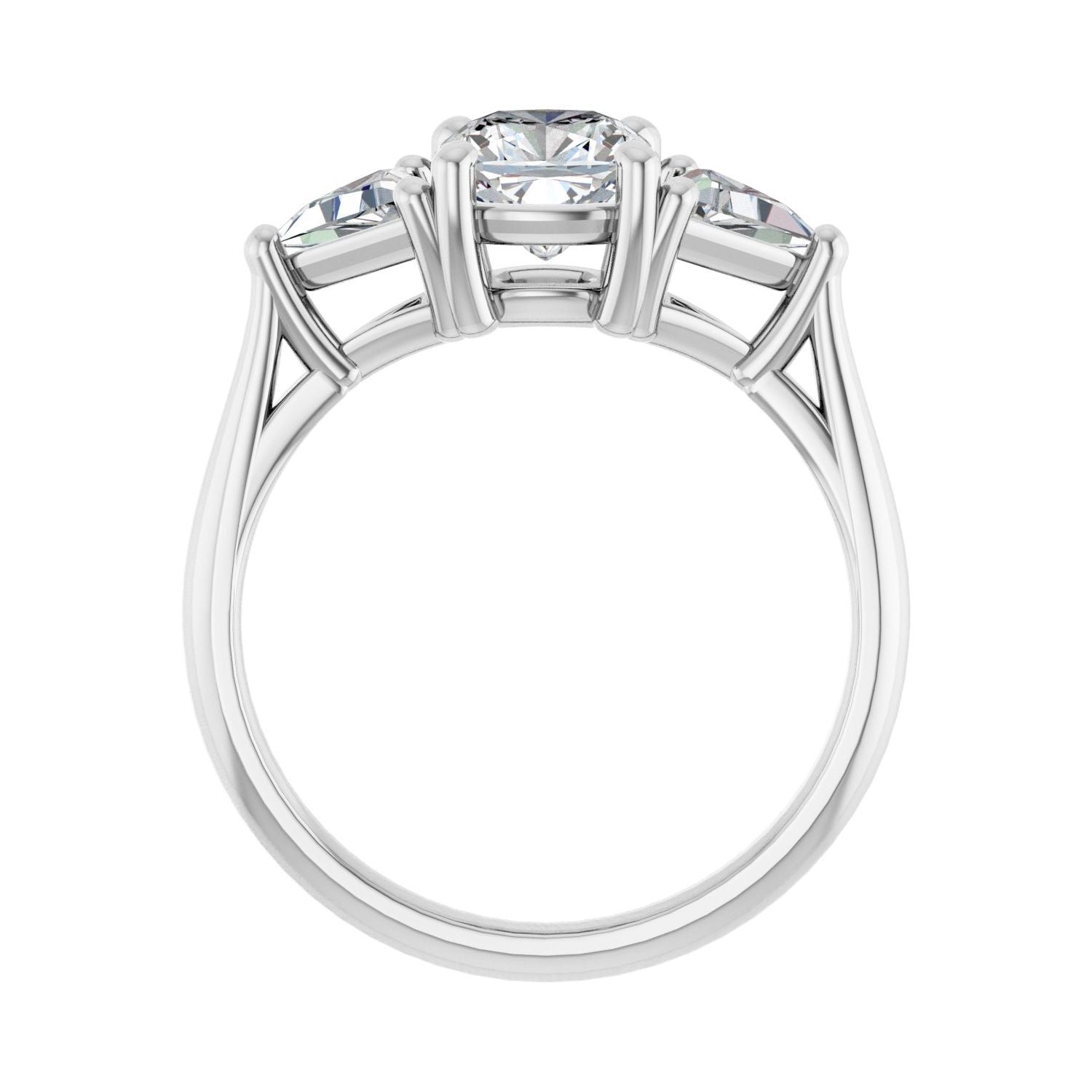 Cushion Three-Stone Engagement Ring | Metal Type=14K White Gold | Center Stone Size=1 CT | Image 2