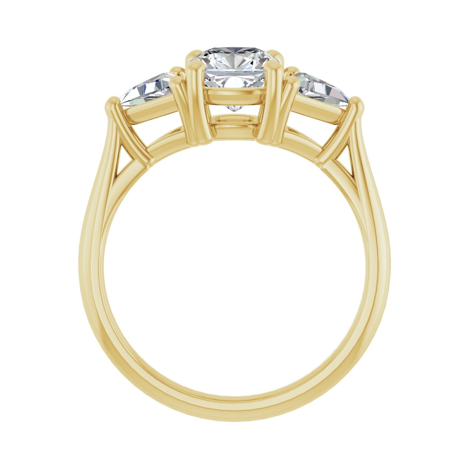 Cushion Three-Stone Engagement Ring | Metal Type=14K Yellow Gold | Center Stone Size=1 CT | Image 2