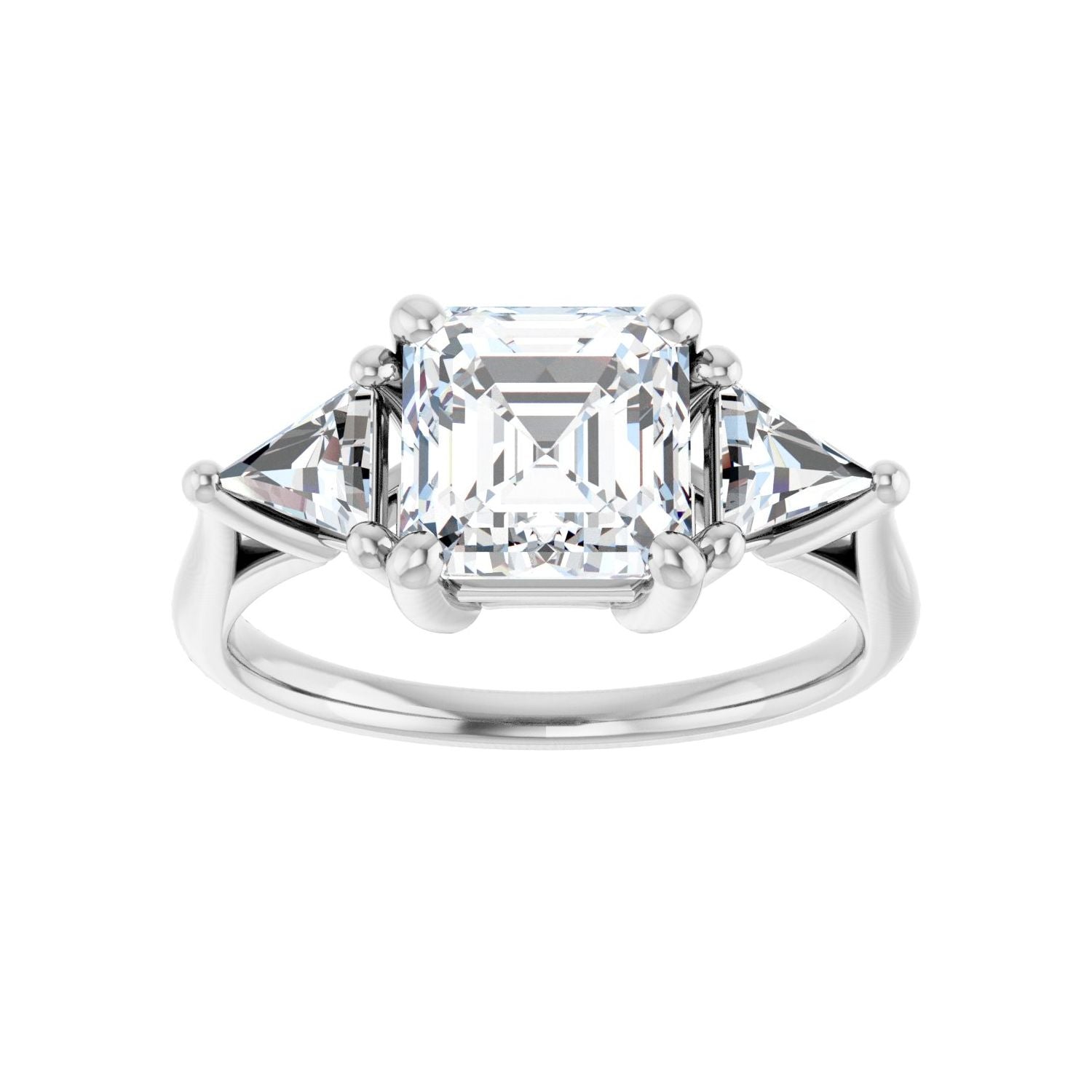 Asscher Three-Stone Engagement Ring | Metal Type=14K White Gold | Center Stone Size=2 CT | Image 3