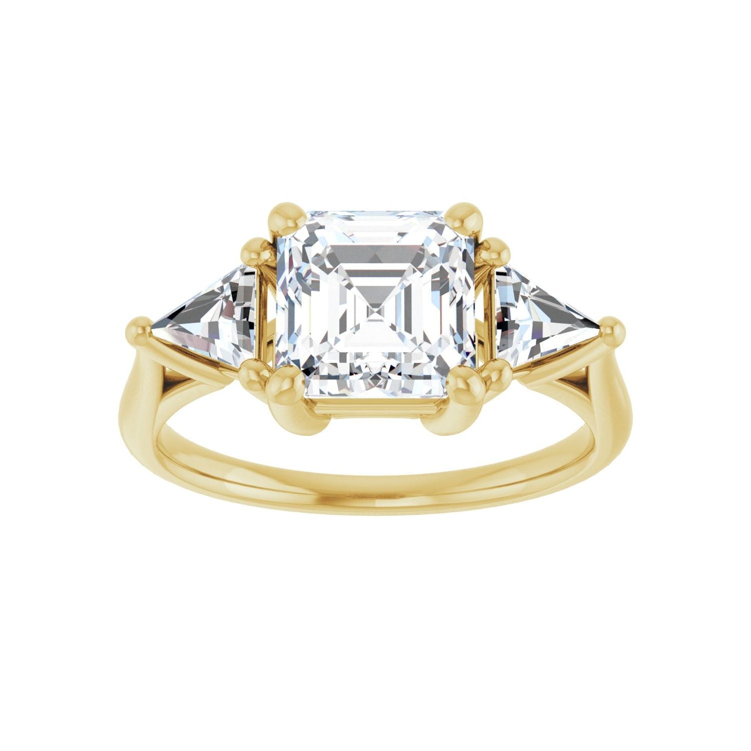 Asscher Three-Stone Engagement Ring | Metal Type=14K Yellow Gold | Center Stone Size=2 CT | Image 3